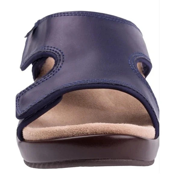 Spenco Women's  8 B Karla‎ Wedge Navy Blue Peacoat Leather Sandal Supportive New - Picture 5 of 8